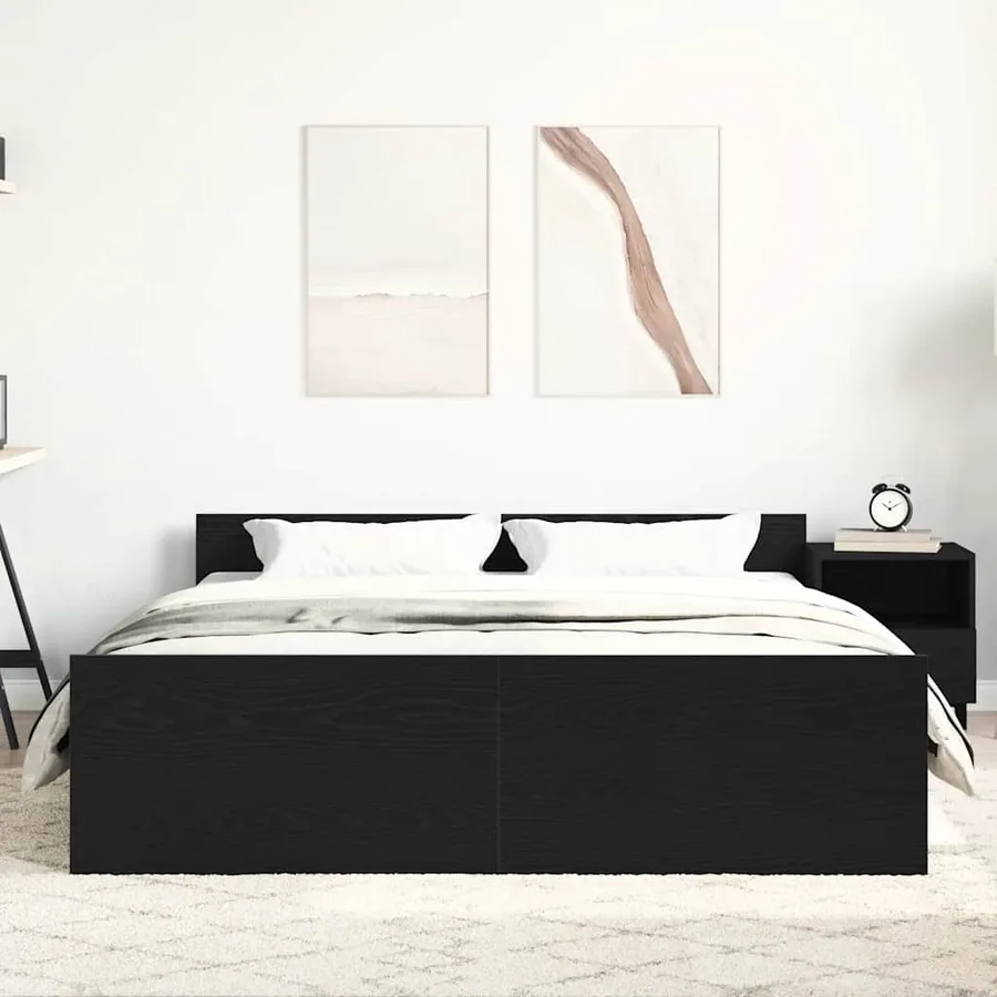 Cadre de lit sans matelas en chêne noir 160x200 cm bois d'ingénierie - 3