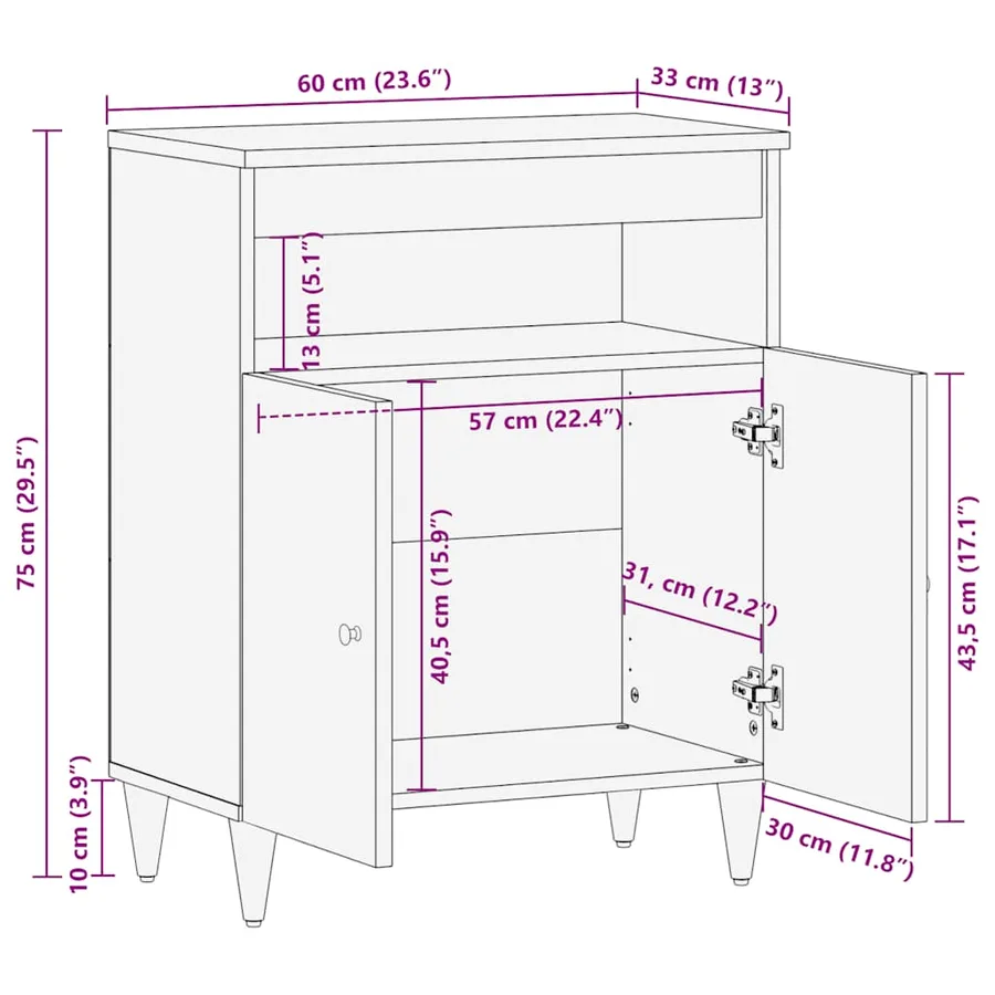 Buffet 60x33x75 cm Bois massif de manguier - 11