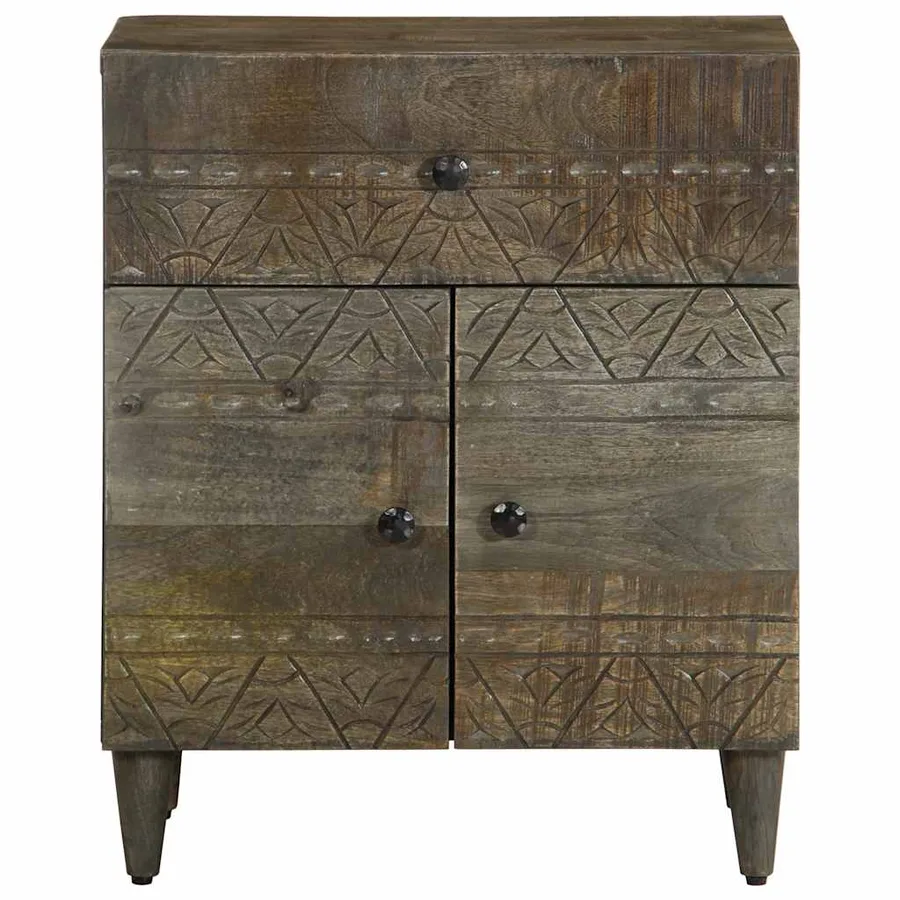 Table de chevet gris clair 50x33x60 cm bois de manguier massif - 2