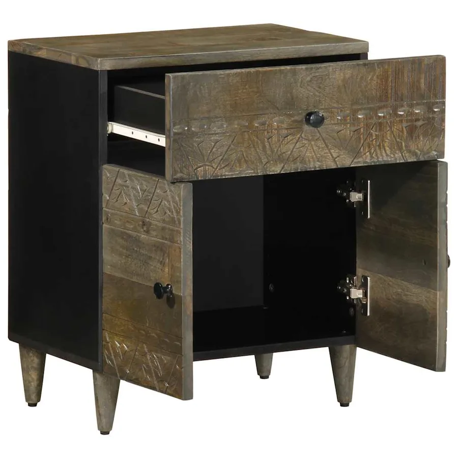Table de chevet gris clair 50x33x60 cm bois de manguier massif - 3