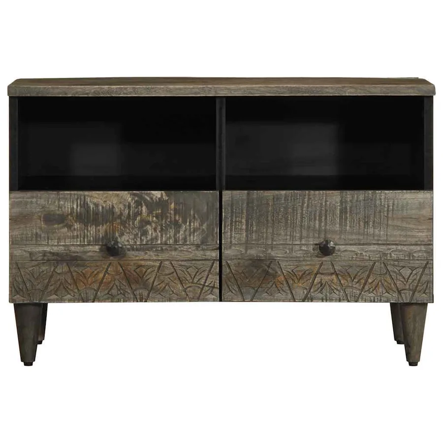 Meuble TV gris clair 70x33,5x46 cm bois massif de manguier - 2