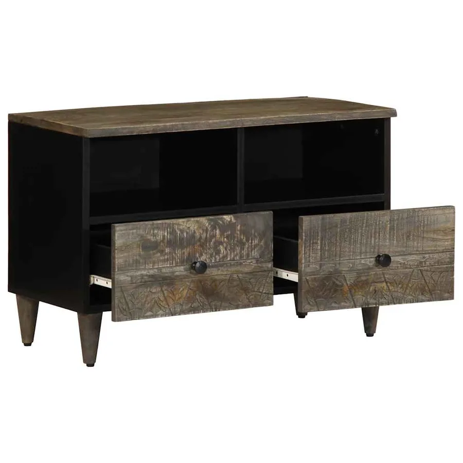 Meuble TV gris clair 70x33,5x46 cm bois massif de manguier - 3