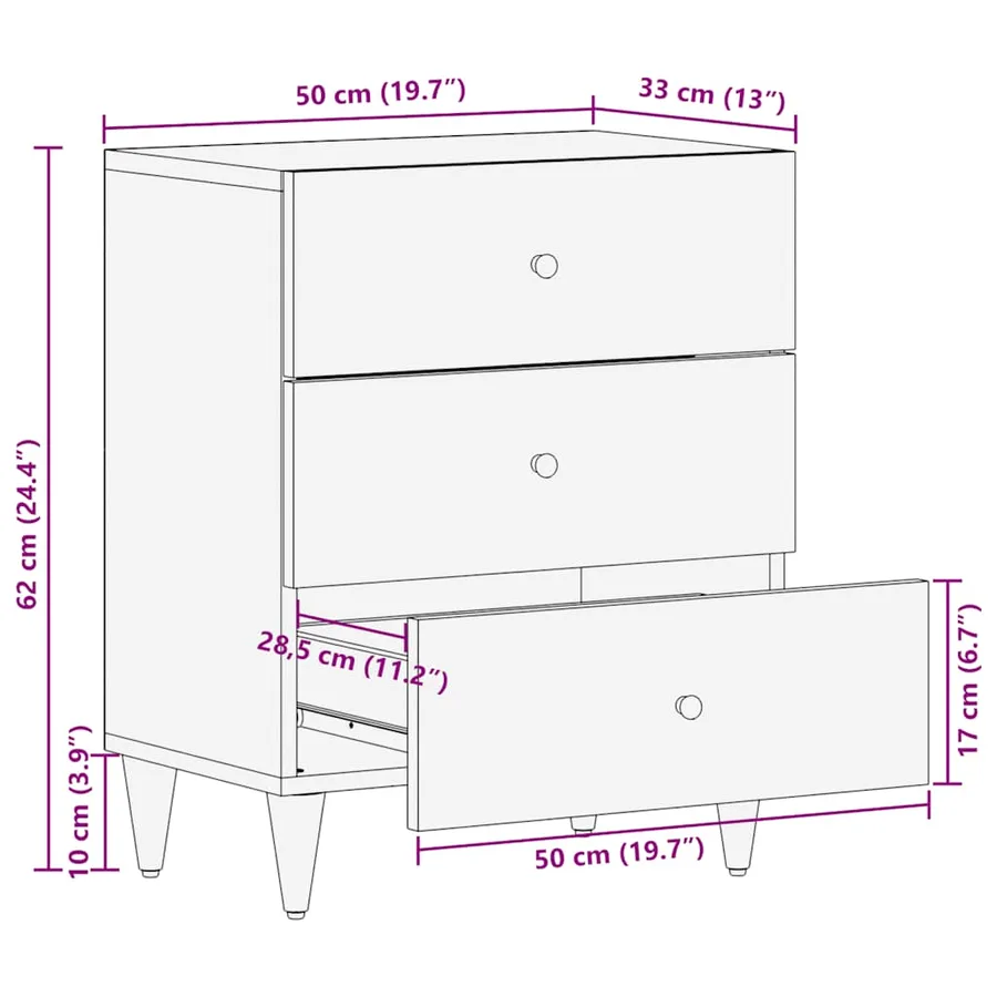 Table de chevet gris clair 50x33x60 cm bois de manguier massif - 11