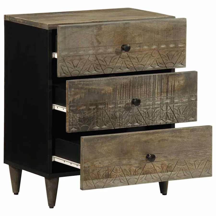 Table de chevet gris clair 50x33x60 cm bois de manguier massif - 3
