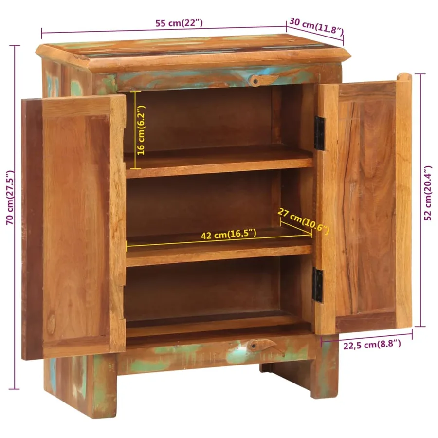 Buffet avec 2 portes 55x30x70 cm bois massif de récupération - 9