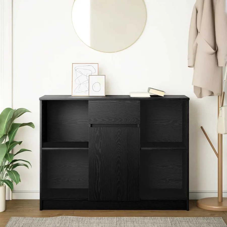 Buffet avec tiroir chêne noir 101x35x76 cm bois d'ingénierie - 3