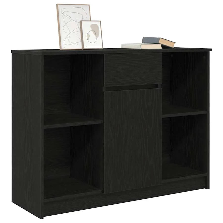 Buffet avec tiroir chêne noir 101x35x76 cm bois d'ingénierie - 4
