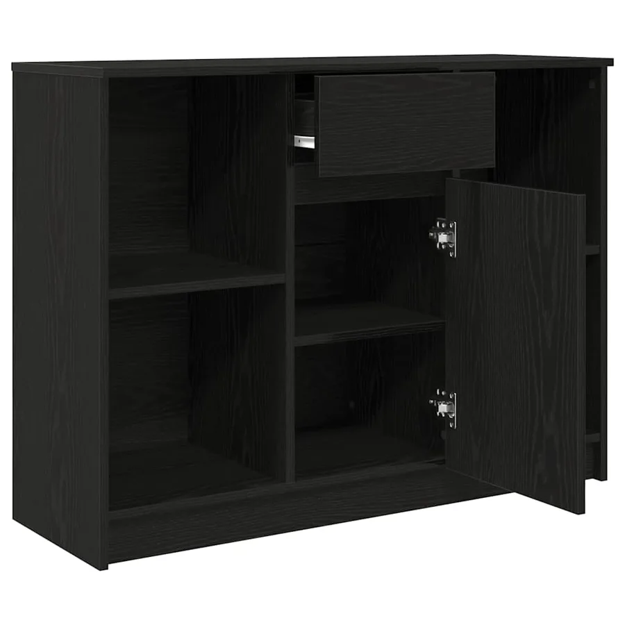 Buffet avec tiroir chêne noir 101x35x76 cm bois d'ingénierie - 5