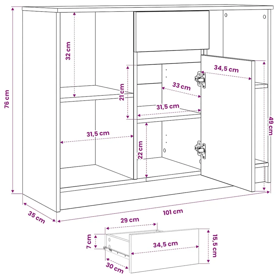 Buffet avec tiroir chêne brun 101x35x76 cm bois d'ingénierie - 14