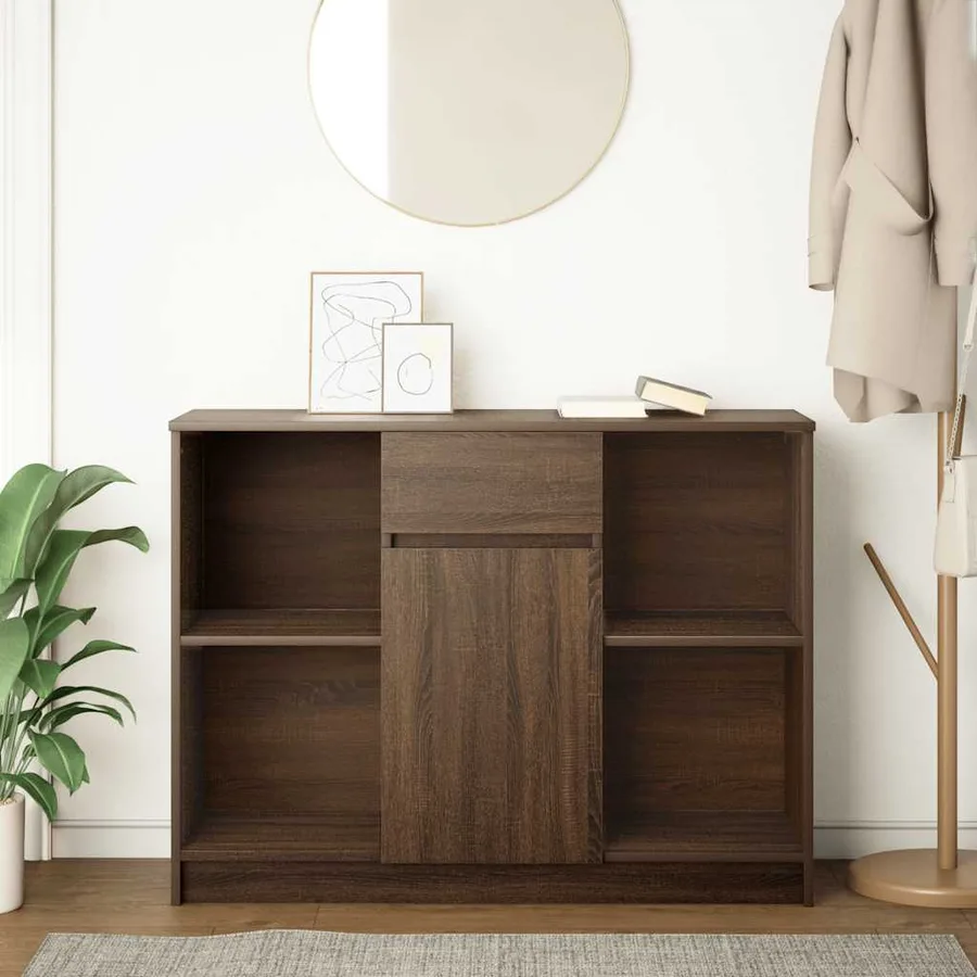 Buffet avec tiroir chêne brun 101x35x76 cm bois d'ingénierie - 3