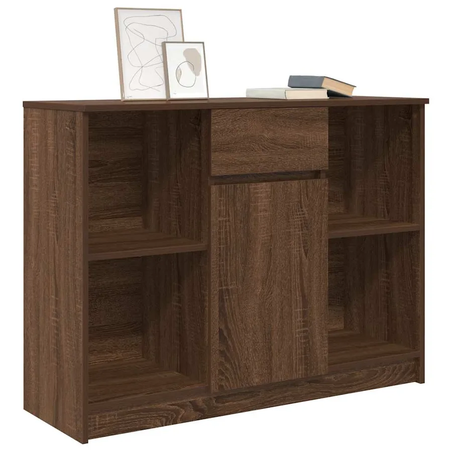 Buffet avec tiroir chêne brun 101x35x76 cm bois d'ingénierie - 4