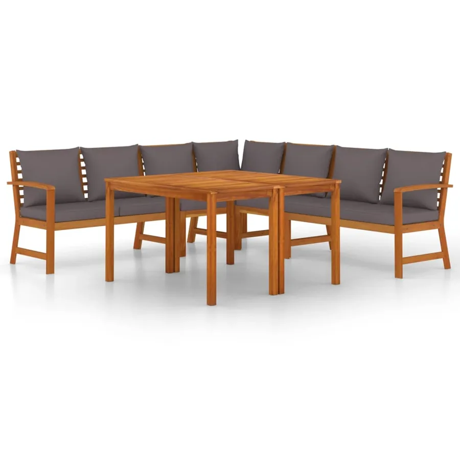 Ensemble à manger de jardin coussins 7 pcs Bois acacia - 2