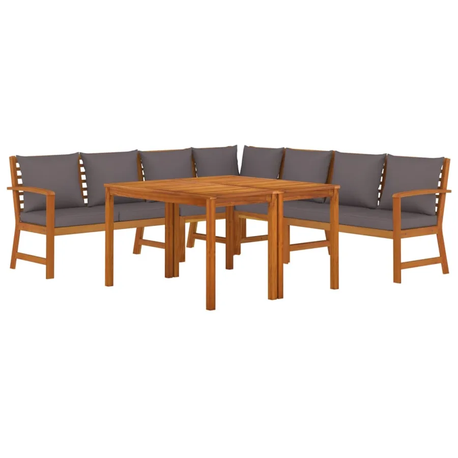 Ensemble à manger de jardin coussins 7 pcs Bois acacia - 3
