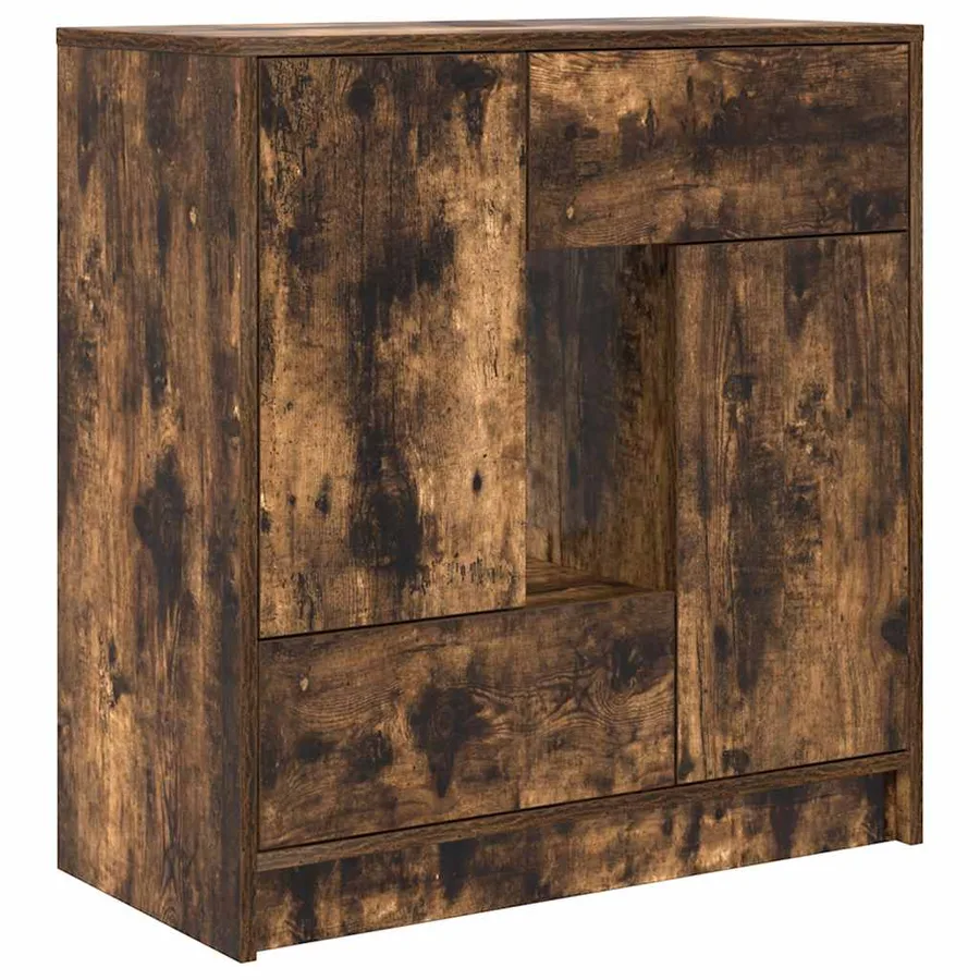 Buffet avec tiroirs et portes chêne fumé 70,5x34x74,5 cm - 2