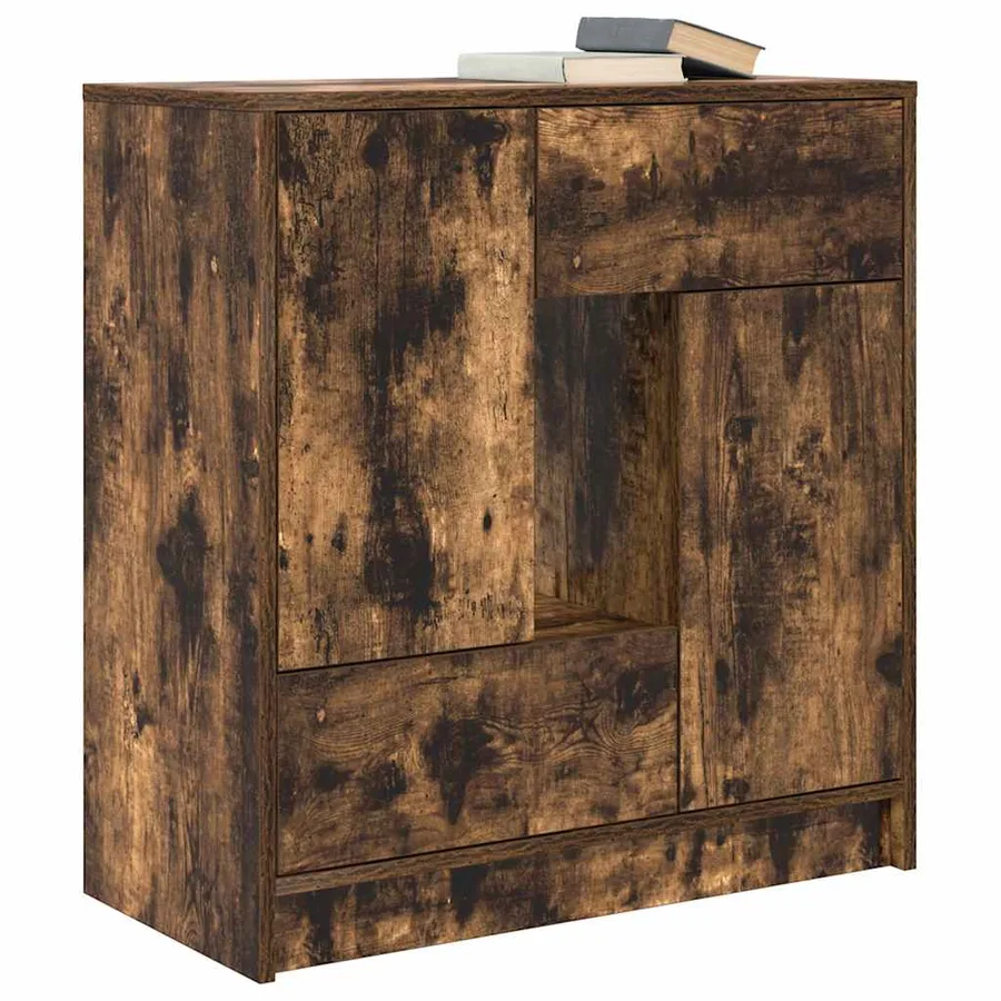 Buffet avec tiroirs et portes chêne fumé 70,5x34x74,5 cm - 4