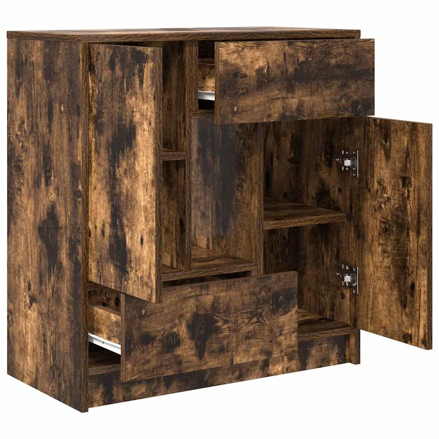 Buffet avec tiroirs et portes chêne fumé 70,5x34x74,5 cm - 5