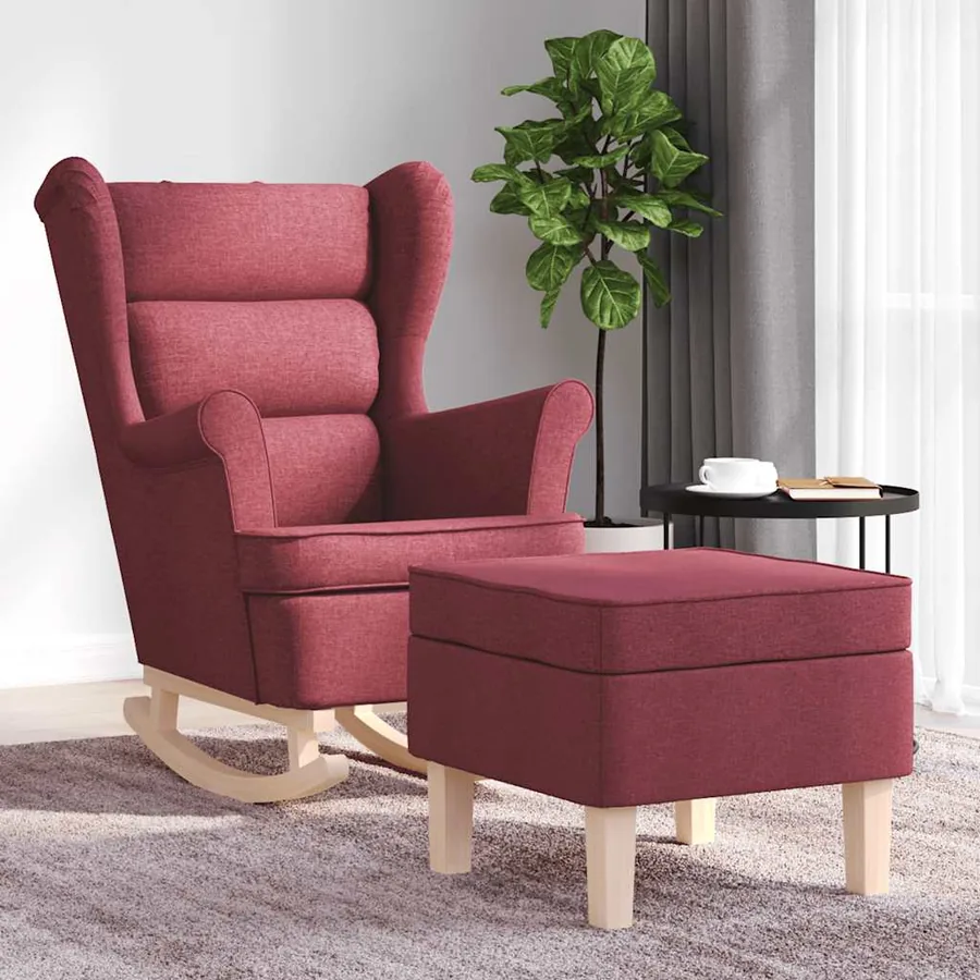 Chaise à bascule avec repose-pied Rouge bordeaux Tissu