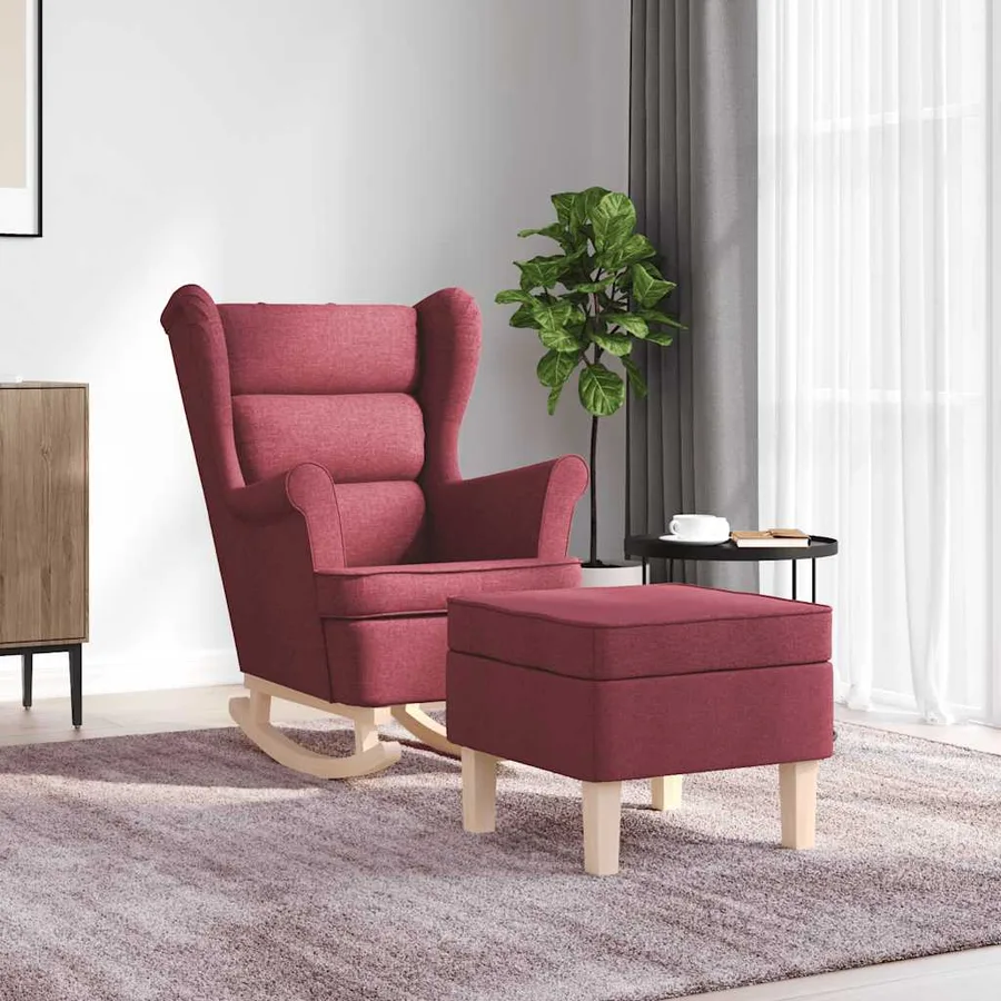 Chaise à bascule avec repose-pied Rouge bordeaux Tissu - 3