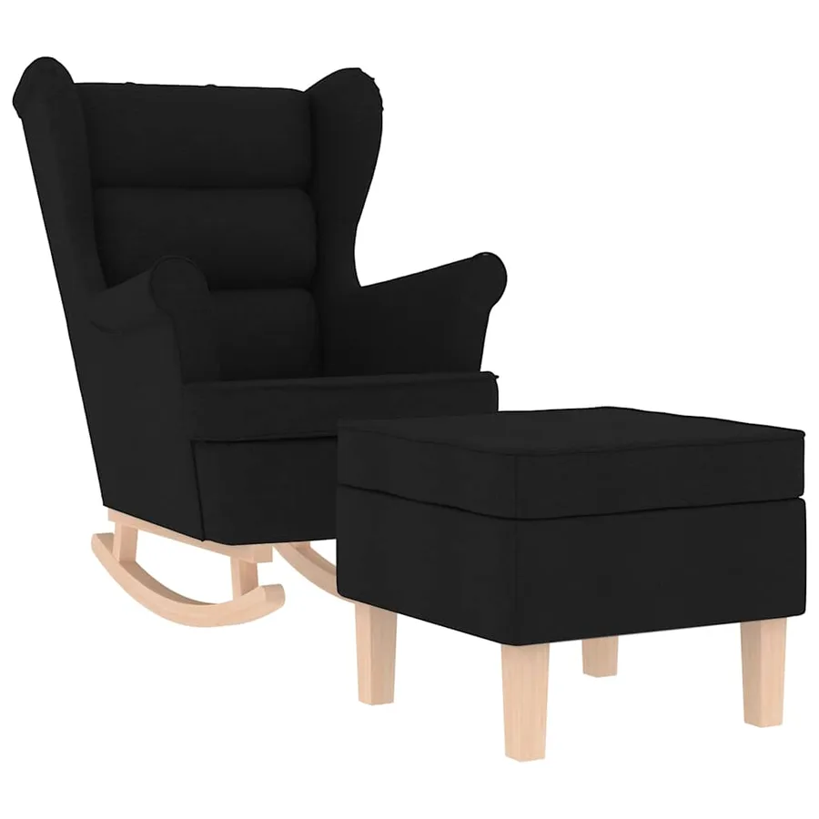 Chaise à bascule avec repose-pied Noir Tissu - 2