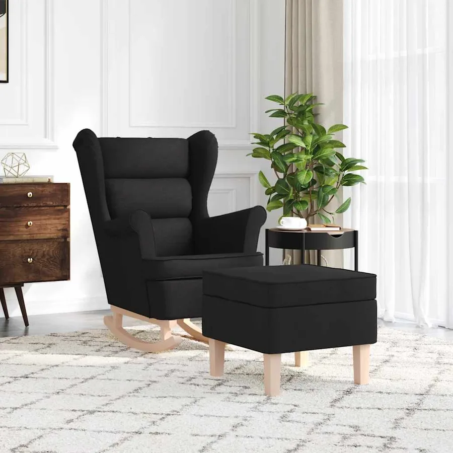 Chaise à bascule avec repose-pied Noir Tissu - 3