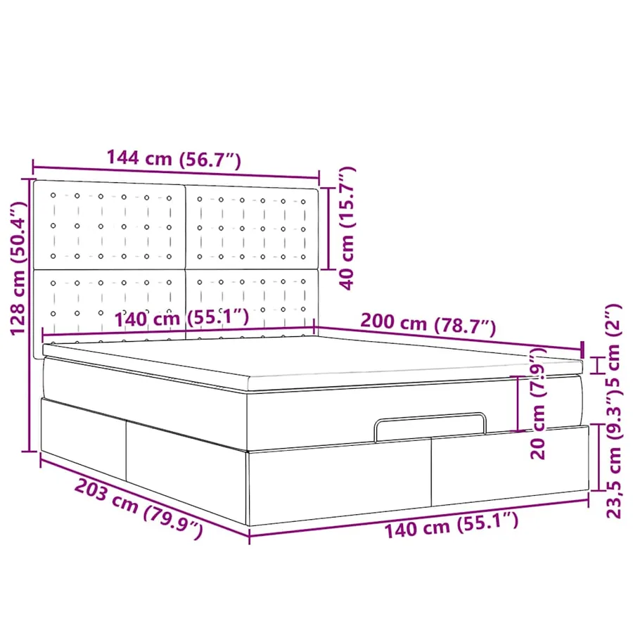 Cadre de lit ottoman avec matelas gris clair 140x200 cm velours - 18