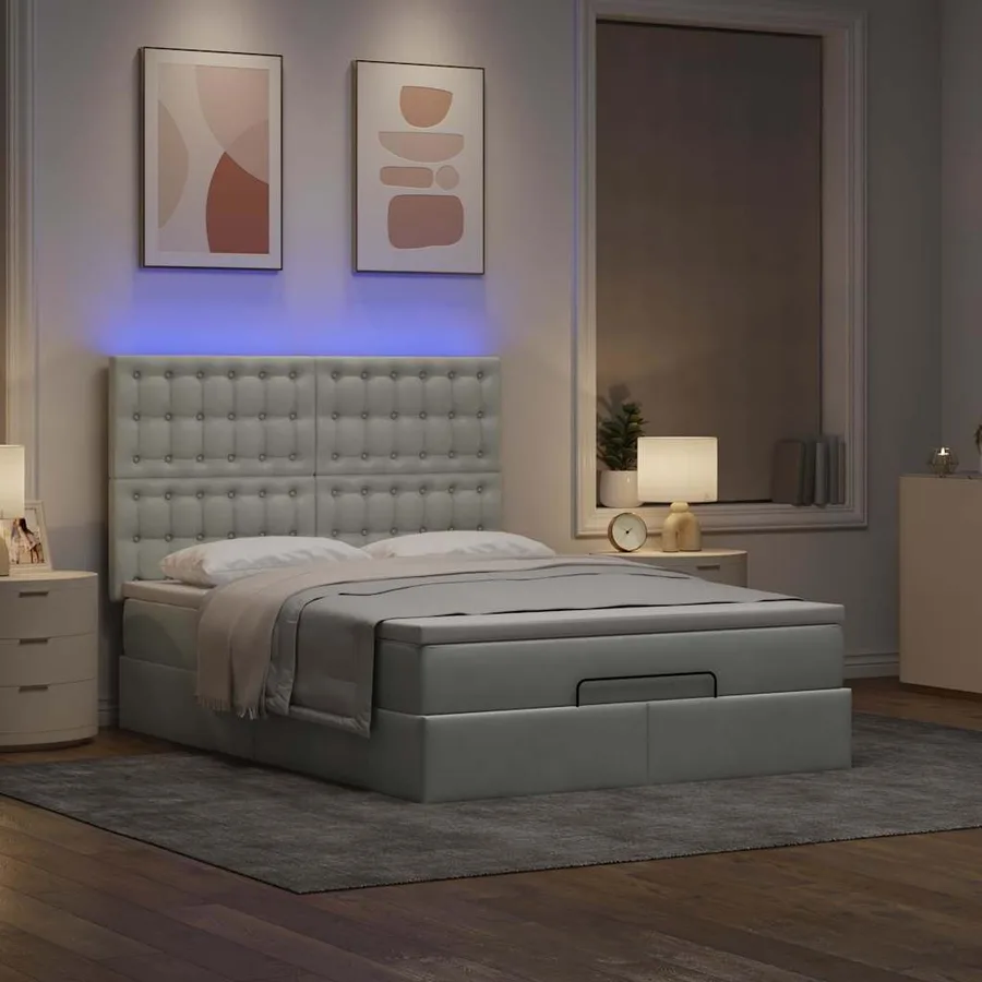 Cadre de lit ottoman avec matelas gris clair 140x200 cm velours - 3