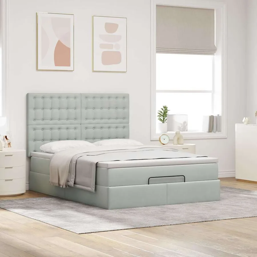 Cadre de lit ottoman avec matelas gris clair 140x200 cm velours - 4