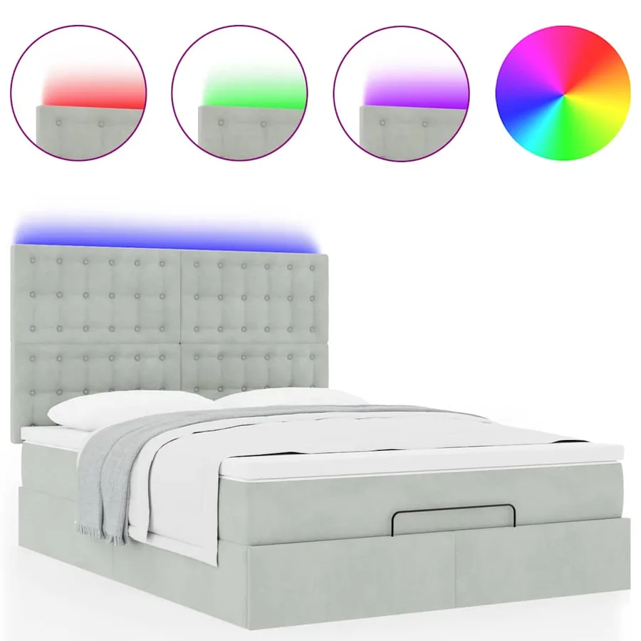 Cadre de lit ottoman avec matelas gris clair 140x200 cm velours - 5