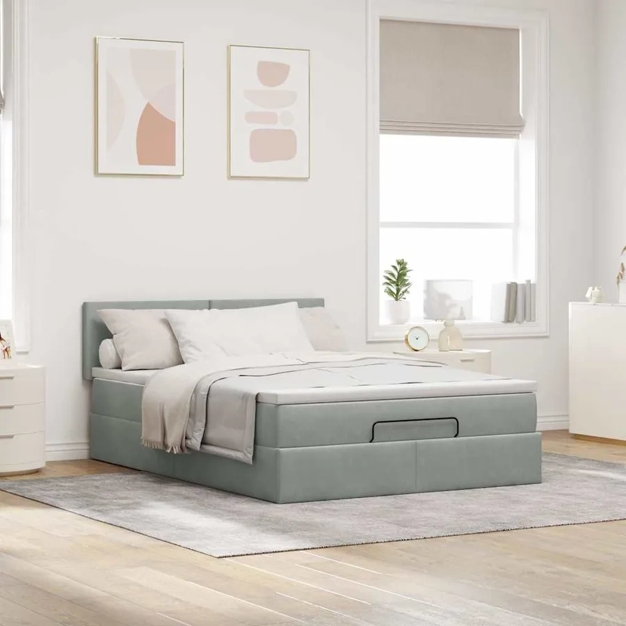 Cadre de lit ottoman avec matelas gris clair 140x200 cm velours - 3