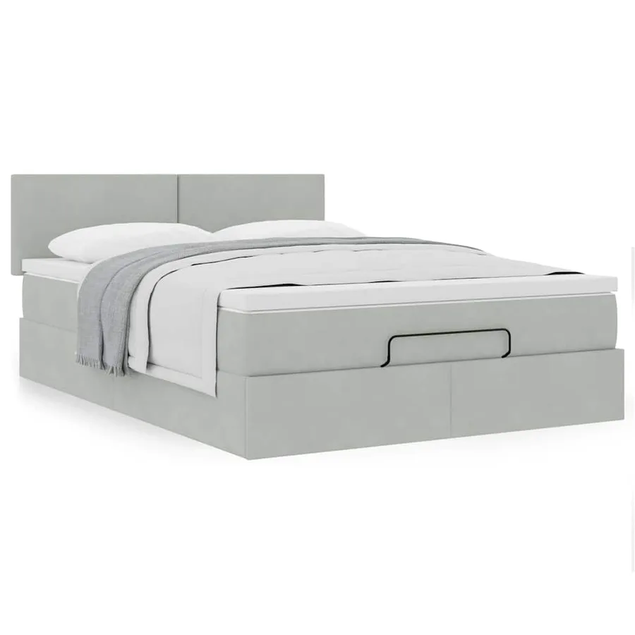 Cadre de lit ottoman avec matelas gris clair 140x200 cm velours - 4