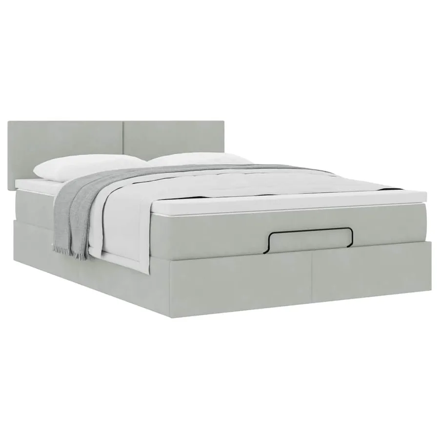 Cadre de lit ottoman avec matelas gris clair 140x200 cm velours - 5