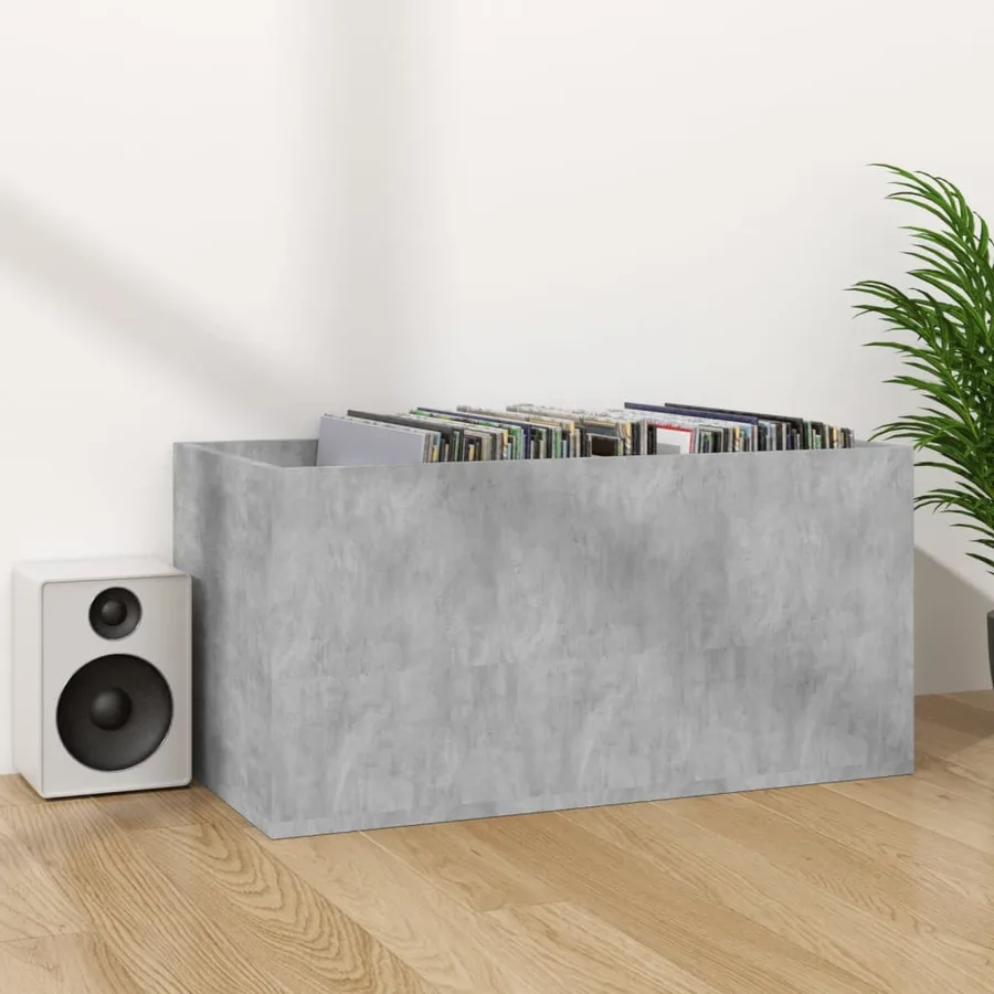 Boîte de rangement de vinyles Gris béton 71x34x36 cm - 4