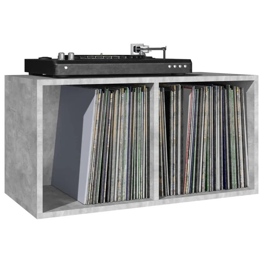 Boîte de rangement de vinyles Gris béton 71x34x36 cm - 5