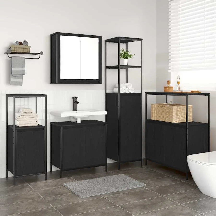 Ensemble de mobilier de salle de bain 5 pcs Chêne noir - 4