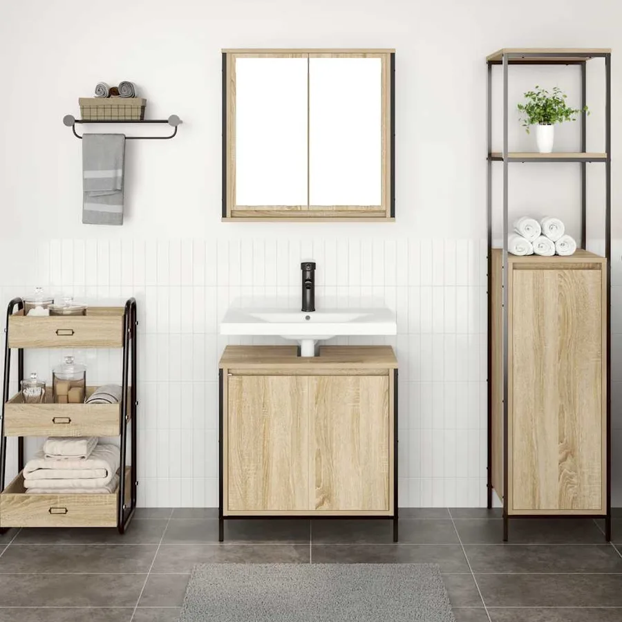 Ensemble de meubles de salle de bain 2 pcs en bois d'ingénierie chêne Sonoma - 3