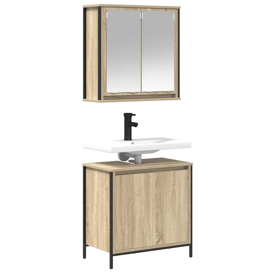 Ensemble de meubles de salle de bain 2 pcs en bois d'ingénierie chêne Sonoma - 7