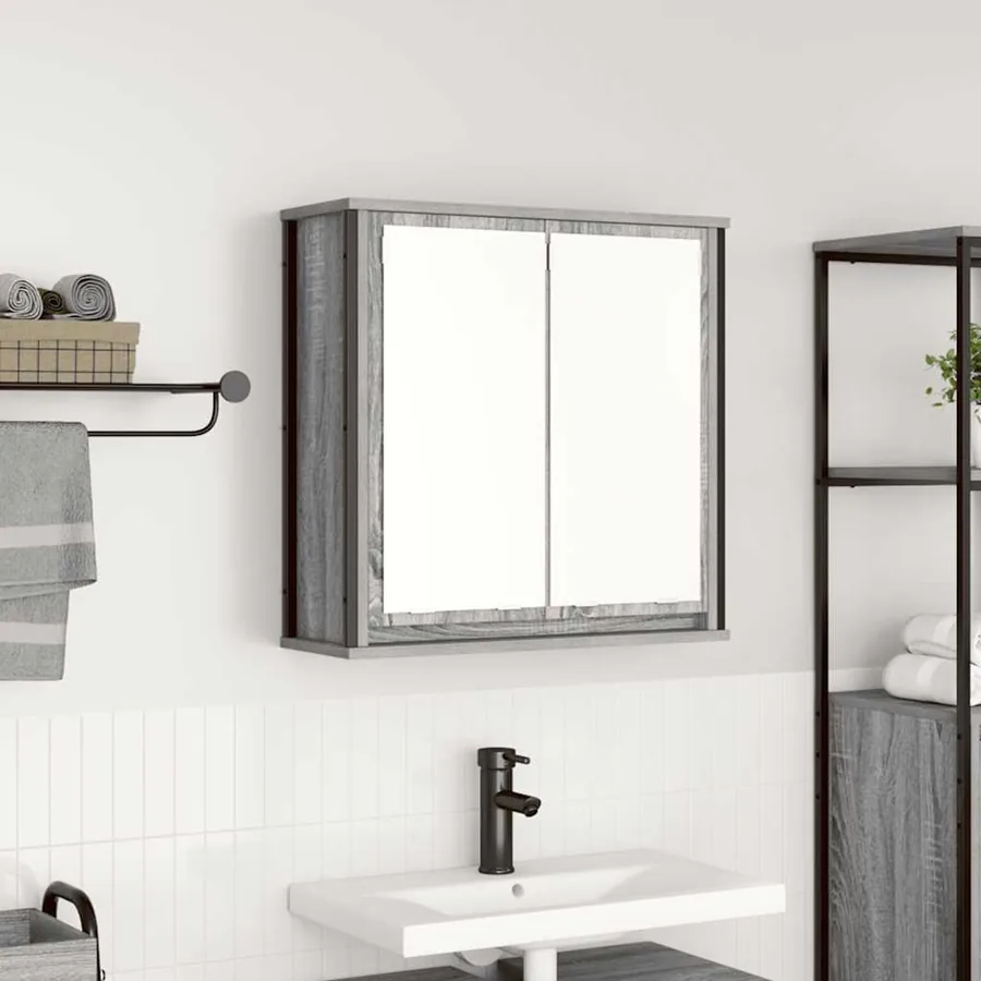 Armoire murale de salle de bain miroir sonoma gris 60x21x60 cm