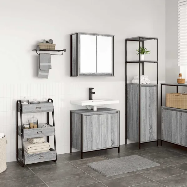 Ensemble de meubles de salle de bain 2 pcs en bois d'ingénierie gris Sonoma