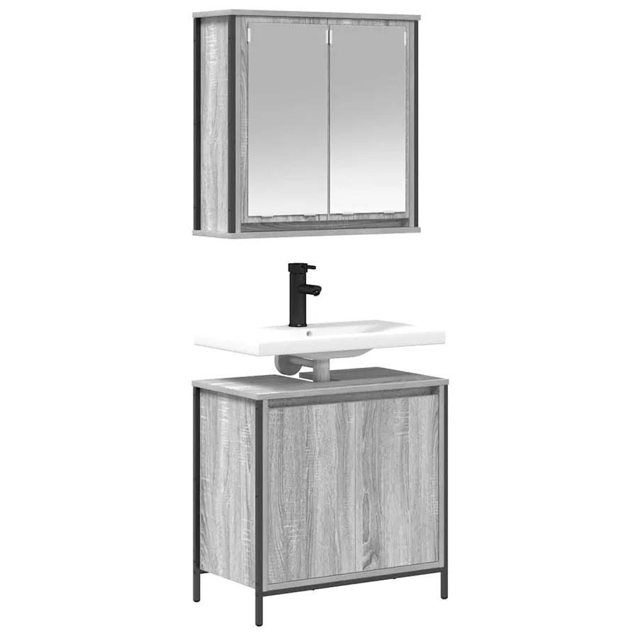 Ensemble de meubles de salle de bain 2 pcs en bois d'ingénierie gris Sonoma - 7