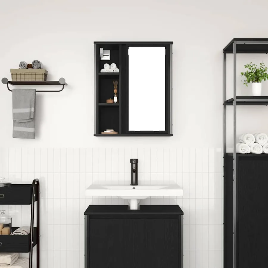 Armoire murale de salle de bain miroir chêne noir 50x21x60 cm - 3