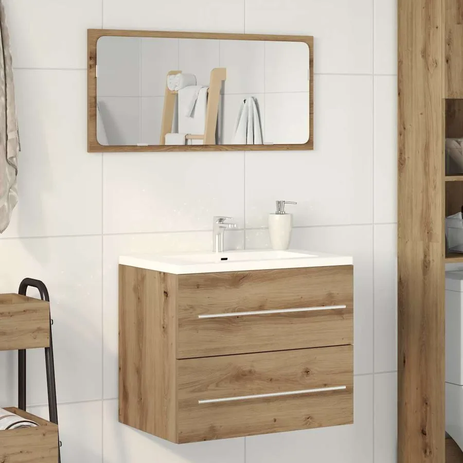 Armoire lavabo de salle de bain chêne artisanal bois ingénierie - 3