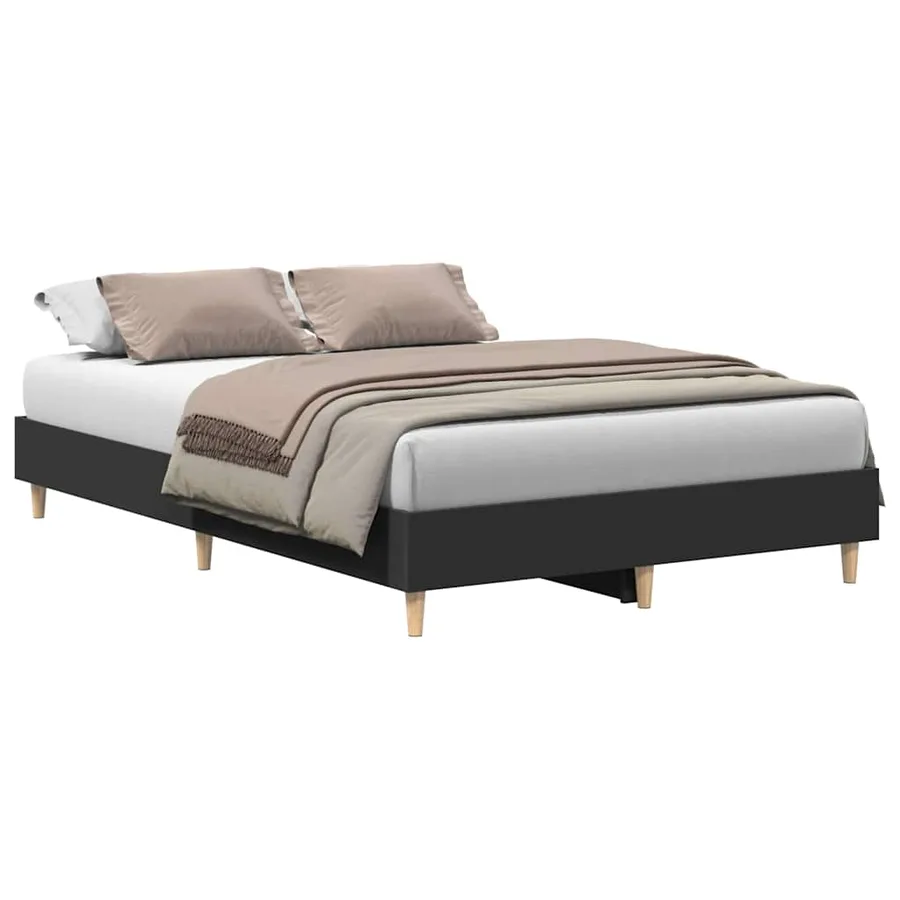 Cadre de lit sans matelas noir 140x190 cm bois d'ingénierie - 2