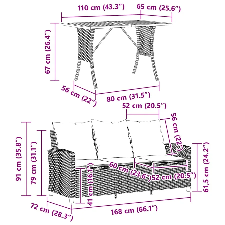 Canapé de jardin 3 places coussins et table gris résine tressée - 12