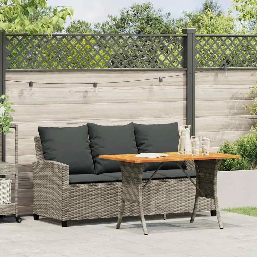 Canapé de jardin 3 places coussins et table gris résine tressée - 3