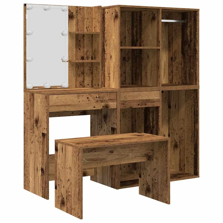 Ensemble de coiffeuse avec LED vieux bois bois d'ingénierie - 2