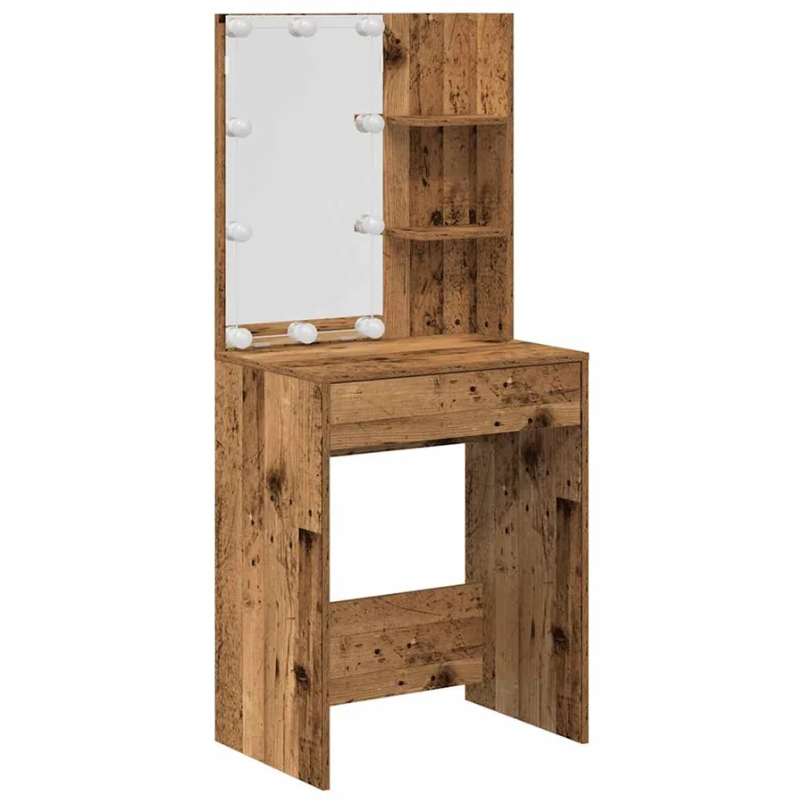 Ensemble de coiffeuse avec LED vieux bois bois d'ingénierie - 5