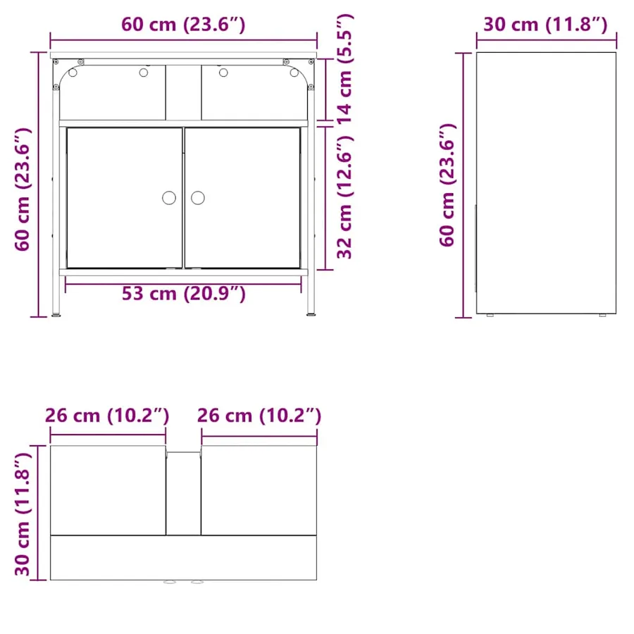 Armoire lavabo de salle de bain vieux bois 60x30x60 cm - 15