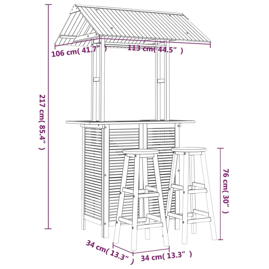 Ensemble de bar de jardin 3 pcs Bois d'acacia solide - 9