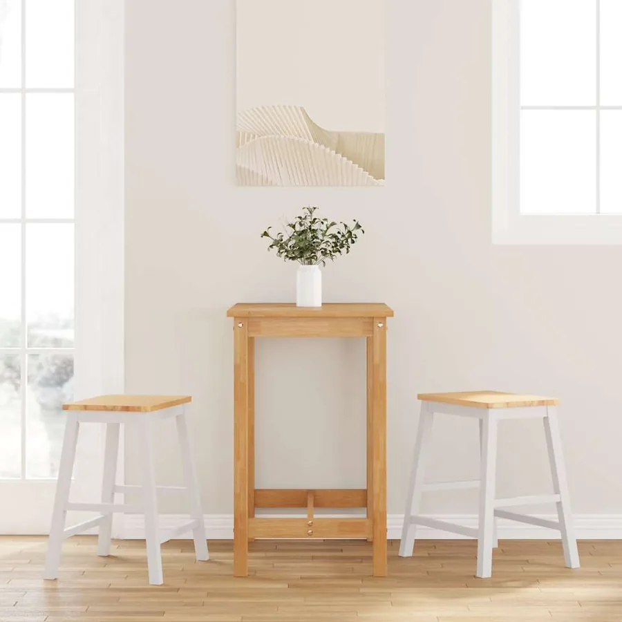 Chaises de bar 2 pcs blanc bois massif d'hévéa