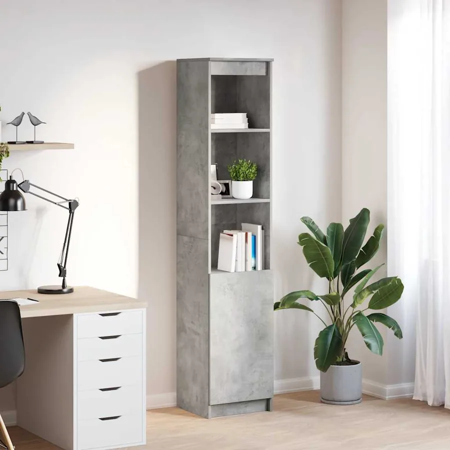 Buffet haut gris béton 37,5x35x180 cm bois d'ingénierie